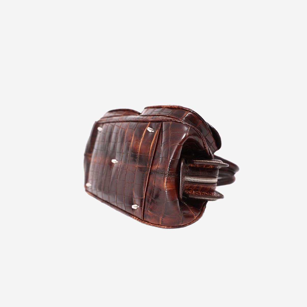 Christian Dior Detective Satchel Medium in Brown Crocodile Leather with Palladium Hardware bottom side view