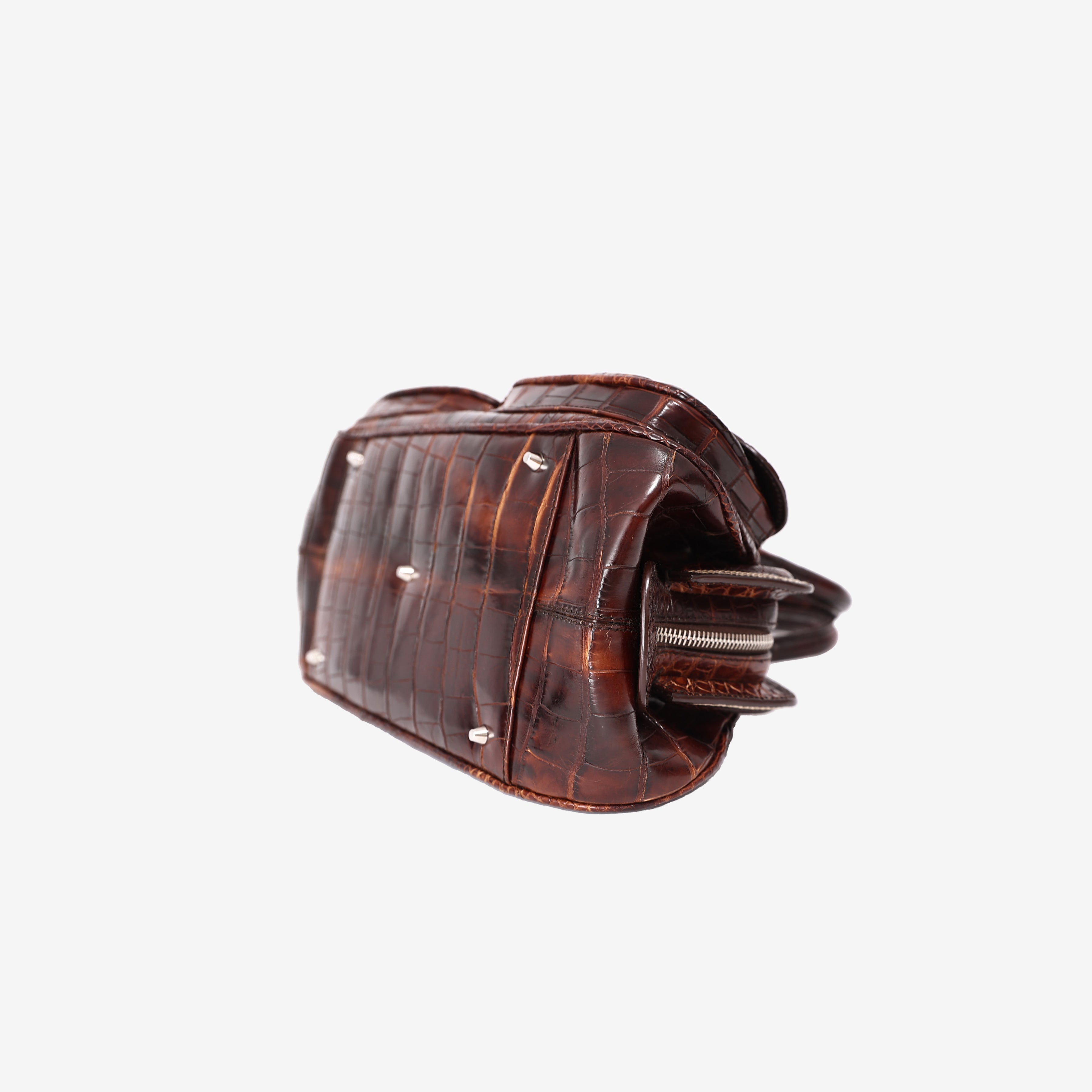 Christian Dior Detective Satchel Medium in Brown Crocodile Leather with Palladium Hardware bottom side view