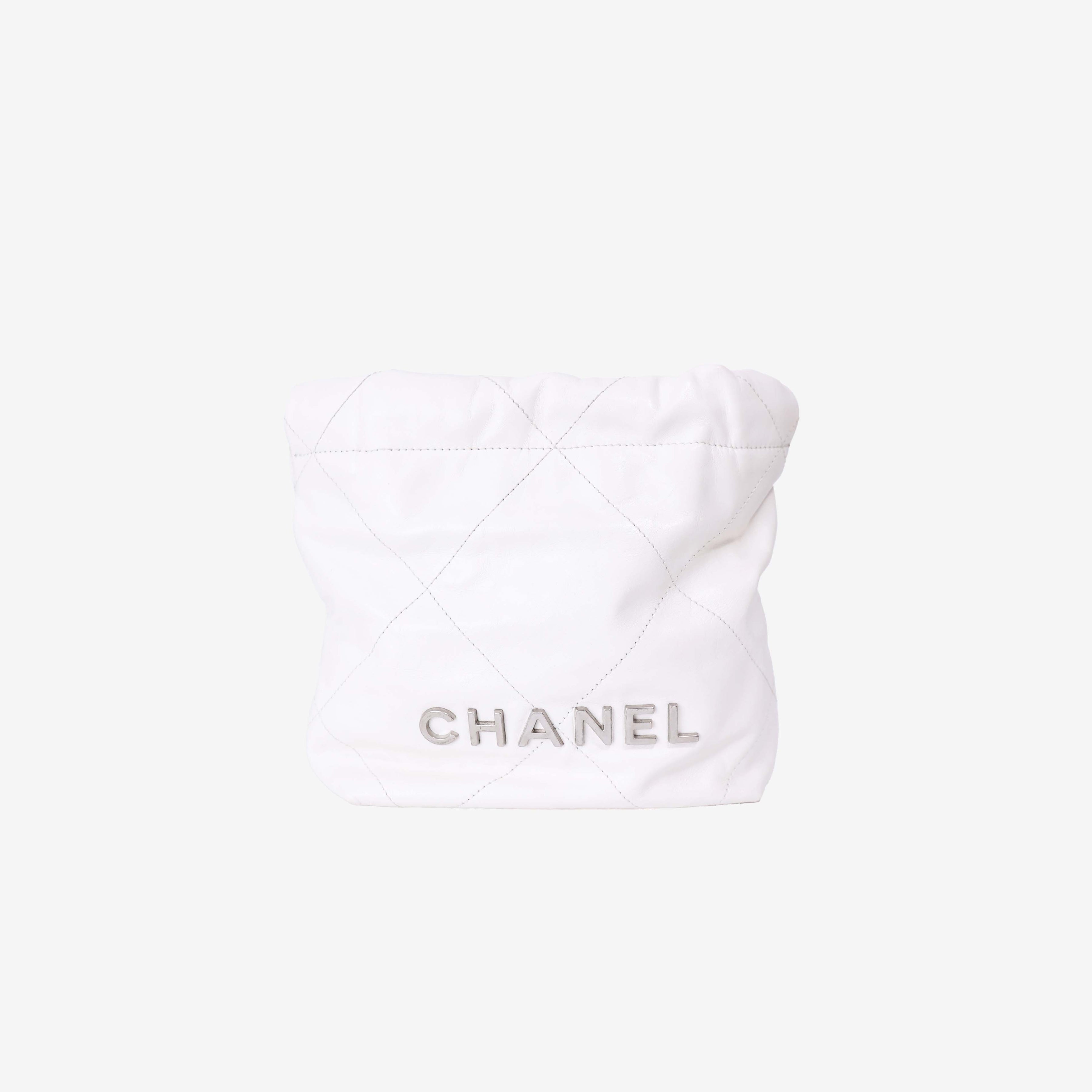 Chanel 22 Mini Bag in White Lambskin Leather with Silver Hardware front view