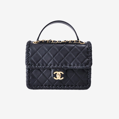 Chanel Braided Edge Flap Bag in Black Lambskin Leather with Gold Hardware
