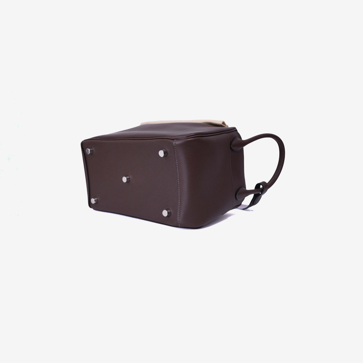 Hermès Lindy 26 in Moka Evercolor Leather with Palladium Hardware bottom side view