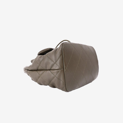 Chanel Duma Drawstring Backpack in Khaki Lambskin Leather bottom side view