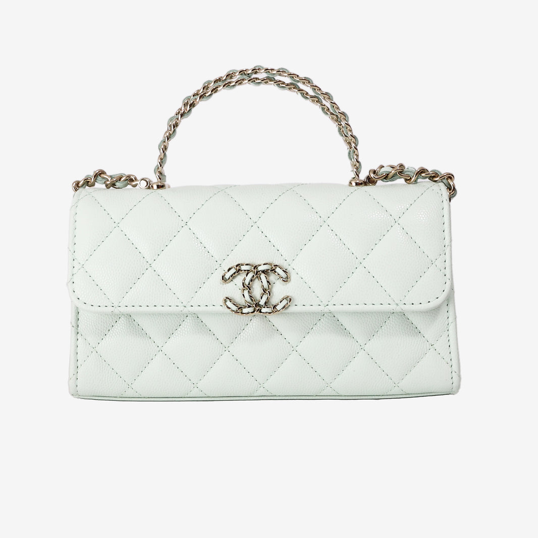 Chanel 25S Kelly Bag in Mint Green Caviar Leather with Gold Hardware