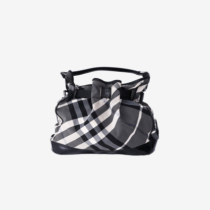 Burberry Medium Walden Bag in Black/White Check Nylon/Patent Leather