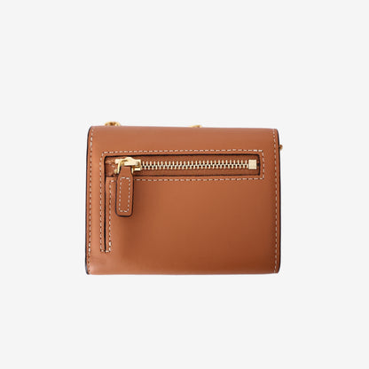 MCM Mode Travia Mini Chain Wallet in Brown Nappa Leather with Gold Hardware