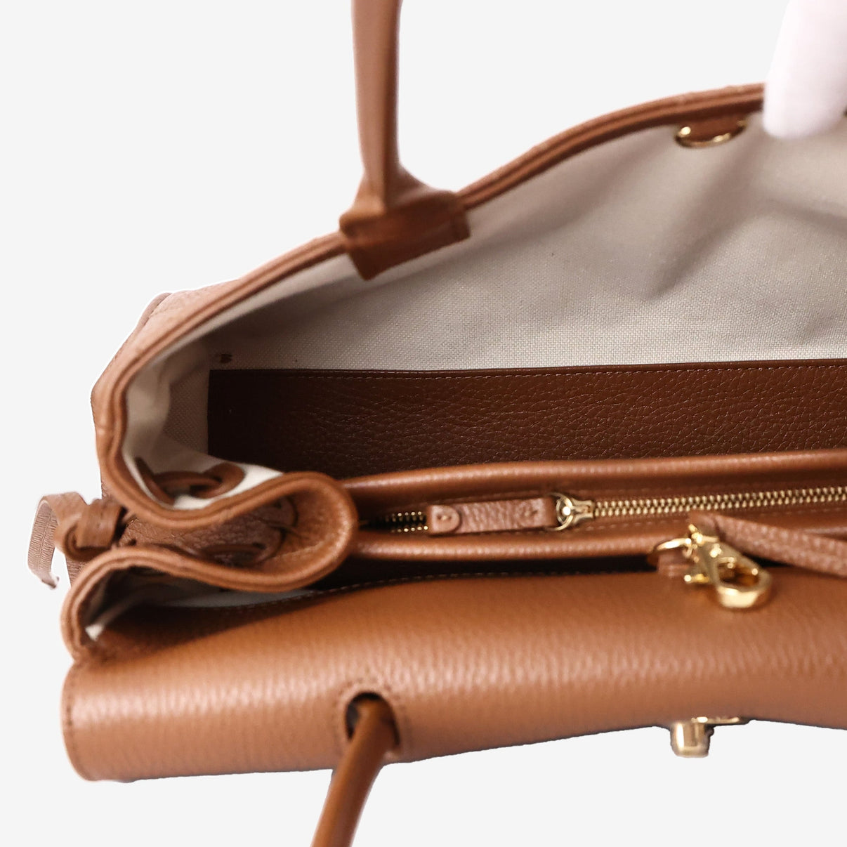 Chanel 26S Shopping Bag in Camel Brown Calfskin Leather with Gold Hardware interior view