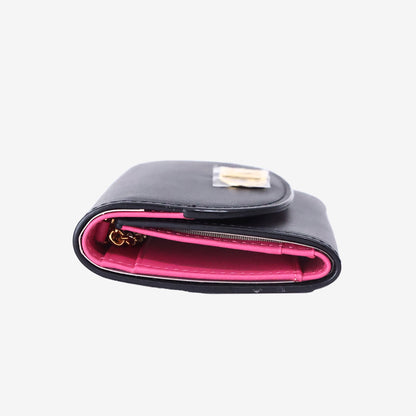MCM Mode Travia Mini Chain Wallet in Black Nappa Leather with Gold Hardware