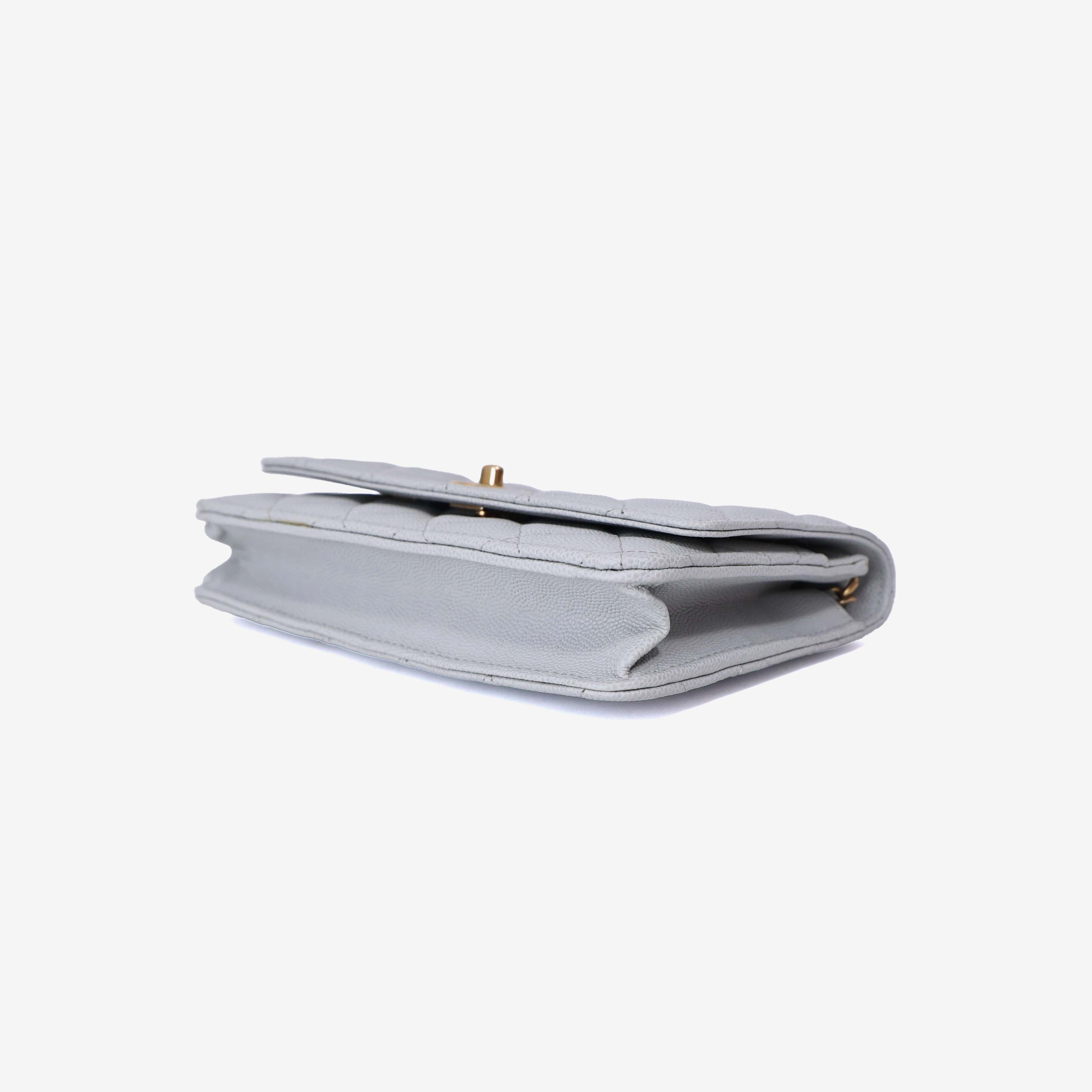 Chanel Wallet on Chain in Grey Caviar Leather with Gold Hardware bottom side view