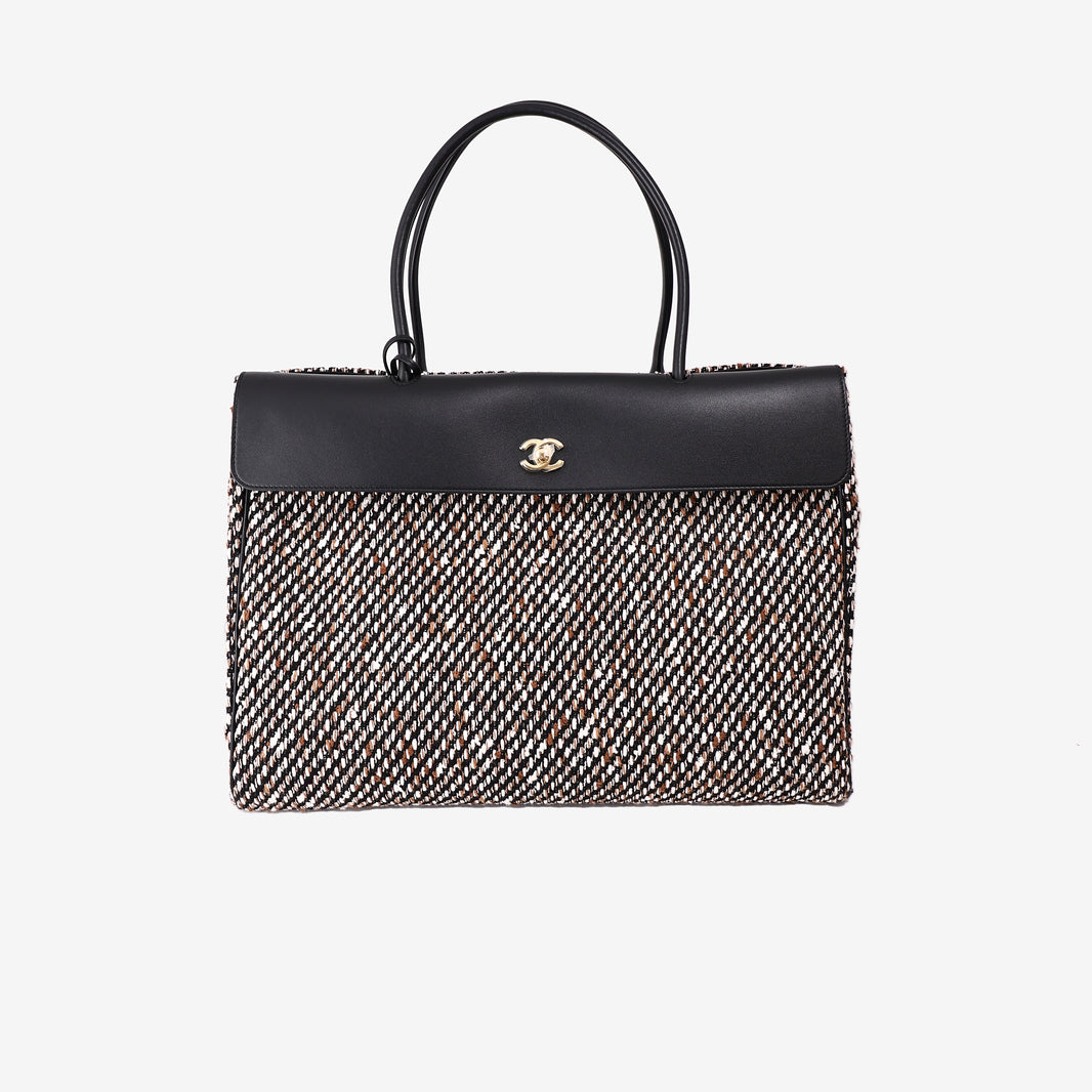 Chanel 26S Large Shopping Bag in Black and Ecru Tweed