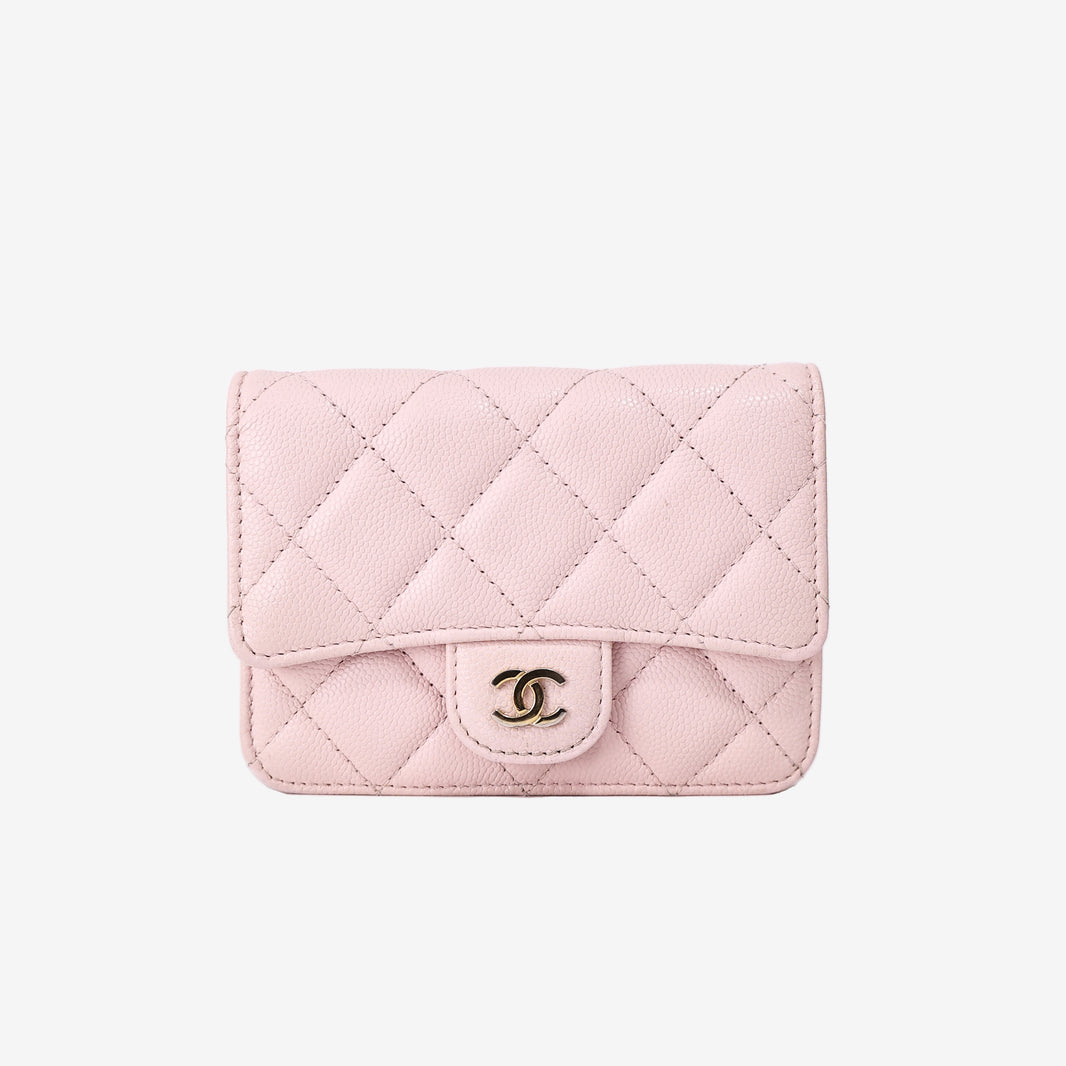 Chanel Wallet on Chain in Pink Caviar Leather with Gold Hardware front view