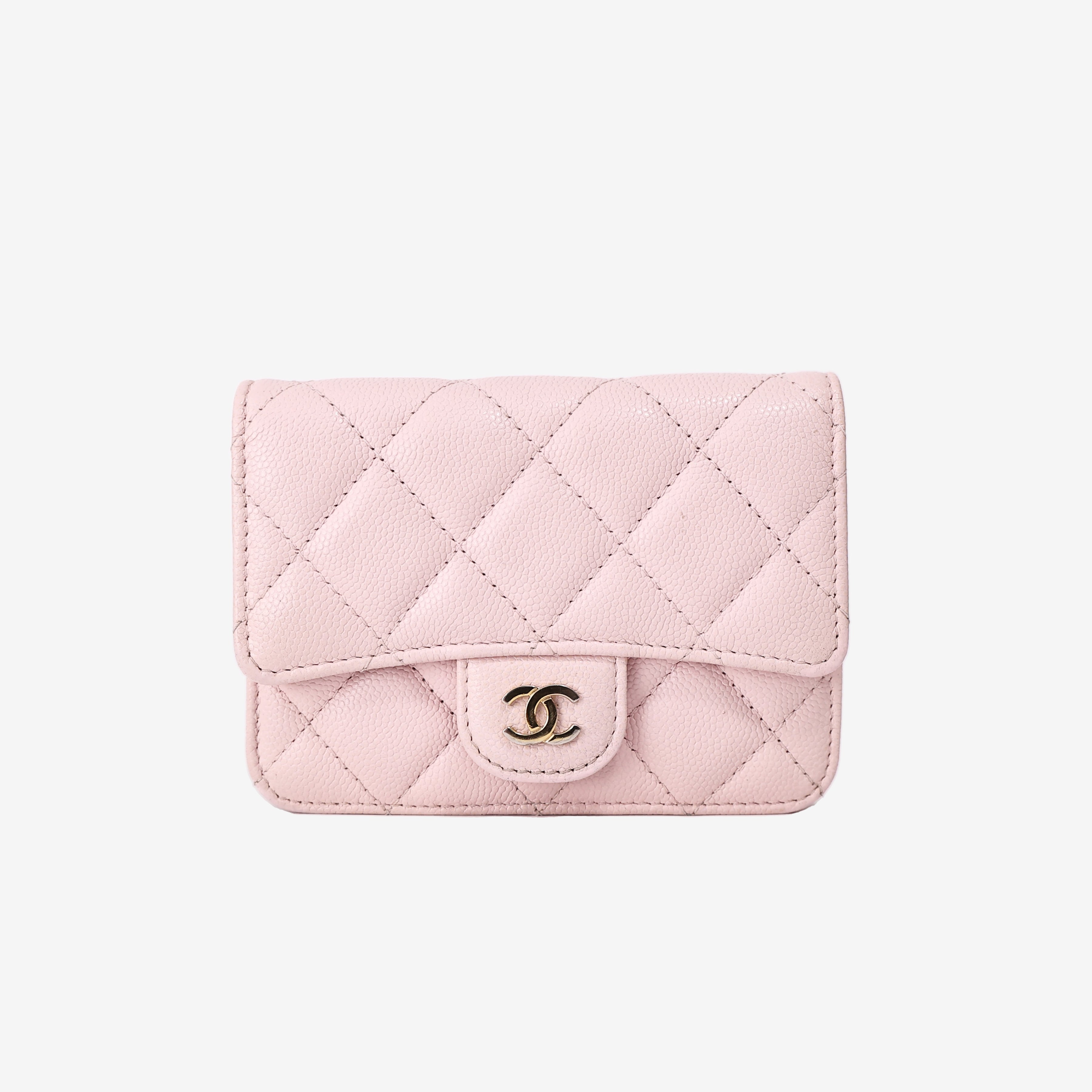 Chanel Wallet on Chain in Pink Caviar Leather with Gold Hardware front view