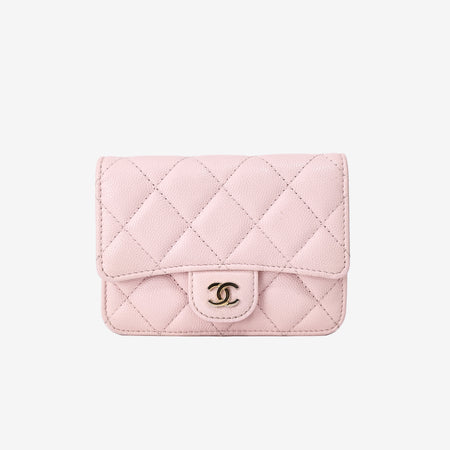 Chanel Wallet on Chain in Pink Caviar Leather with Gold Hardware front view