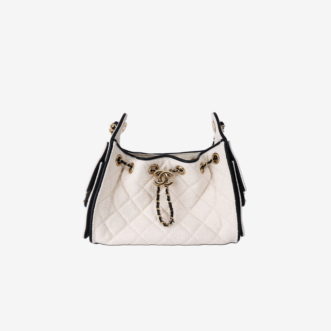 Chanel 25 Mini Hobo Bag in Ecru Quilted Canvas/Black Calfskin with Gold Hardware (Contact to Enquire)