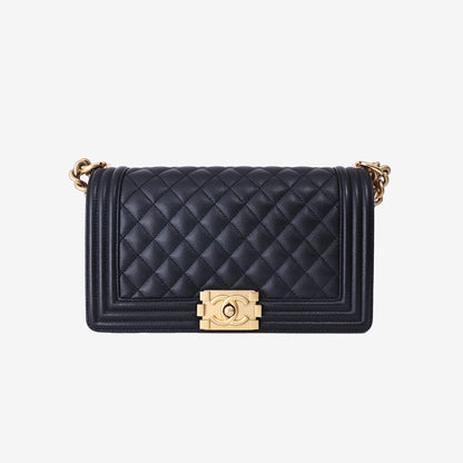 Chanel Boy Bag Medium in Black Calfskin Leather with Gold Hardware