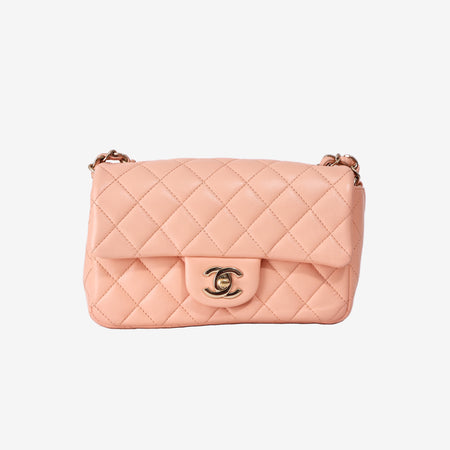 Chanel Classic Mini Rectangular Flap Bag in Light Pink Lambskin with Gold Hardware