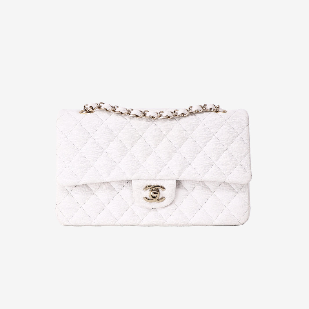 Chanel Medium Classic Double Flap Bag in White Caviar Leather with Gold Hardware