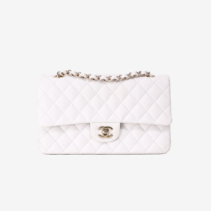 Chanel Medium Classic Double Flap Bag in White Caviar Leather with Gold Hardware