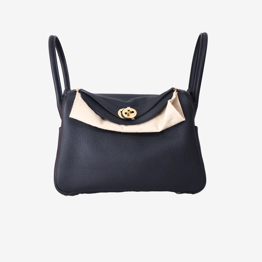 Hermès Lindy 26 in Black Clemence Leather with Gold-Plated Hardware