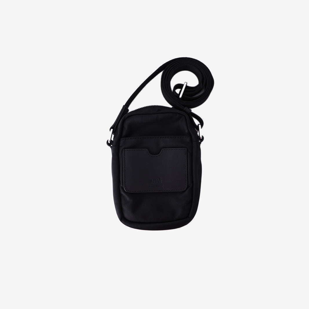 AMI Paris Ami de Cœur Phone Pouch Bag in Black Polyamide/Cow Leather