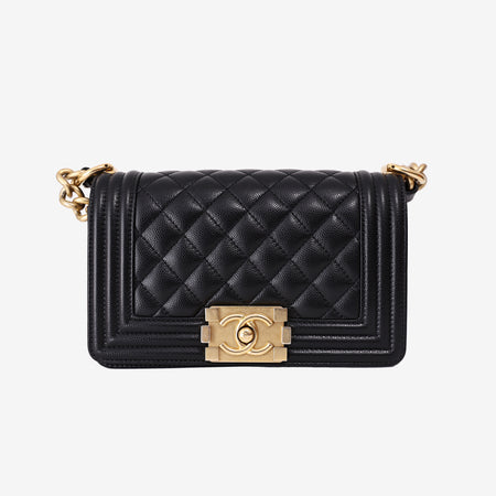 Chanel Small Boy Bag in Black Quilted Caviar Leather with Gold Hardware