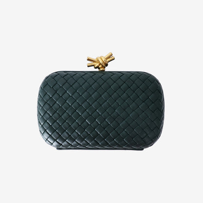 Bottega Veneta Knot Minaudière Clutch Bag in Emerald Green Lambskin Leather with Gold Hardware