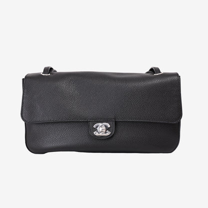 Chanel 26S Maxi Flap Bag in Black Grained Calfskin Leather with Silver Hardware front view