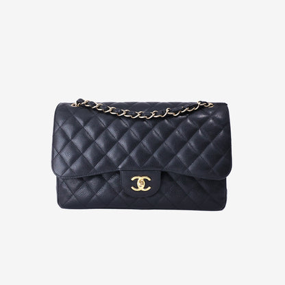 Chanel Large Classic Double Flap Bag in Black Lambskin Leather with Gold Hardware