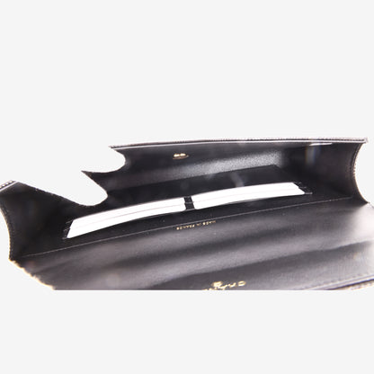 Chanel 26A Clutch with Top Handle in Black Lizard-Embossed Calfskin with Gold Hardware
