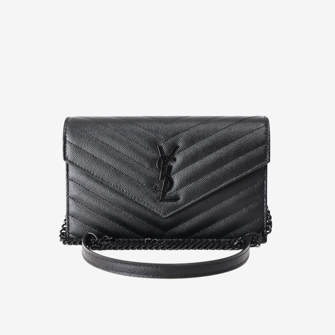 Saint Laurent Matelassé Envelope Wallet in Black Quilted Leather with Tonal Black Hardware
