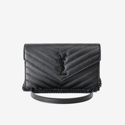 Saint Laurent Matelassé Envelope Wallet in Black Quilted Leather with Tonal Black Hardware