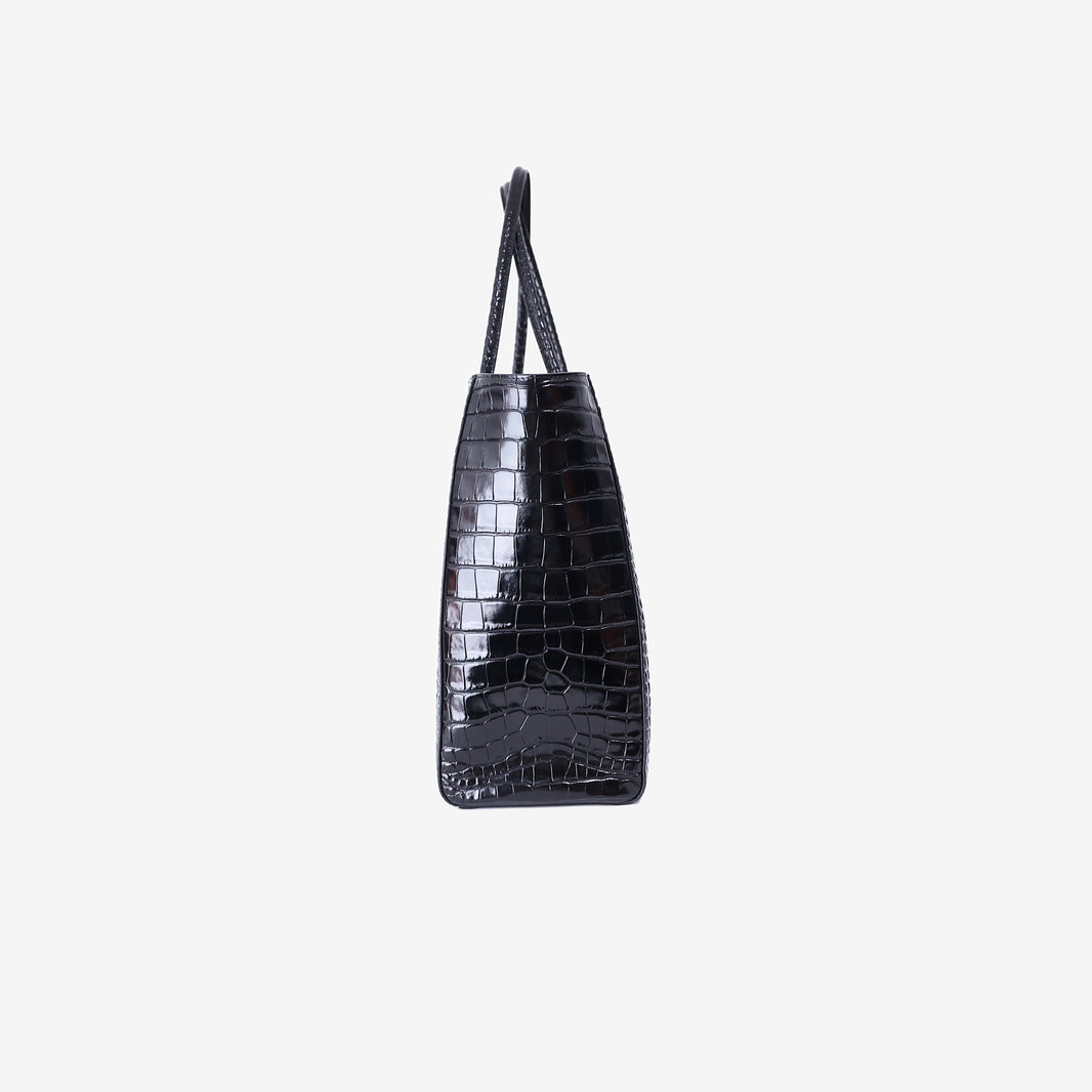 Chanel Large Crocodile-Embossed Tote Bag in Black Calfskin Leather with Gold Hardware