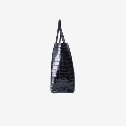 Chanel Large Crocodile-Embossed Tote Bag in Black Calfskin Leather with Gold Hardware