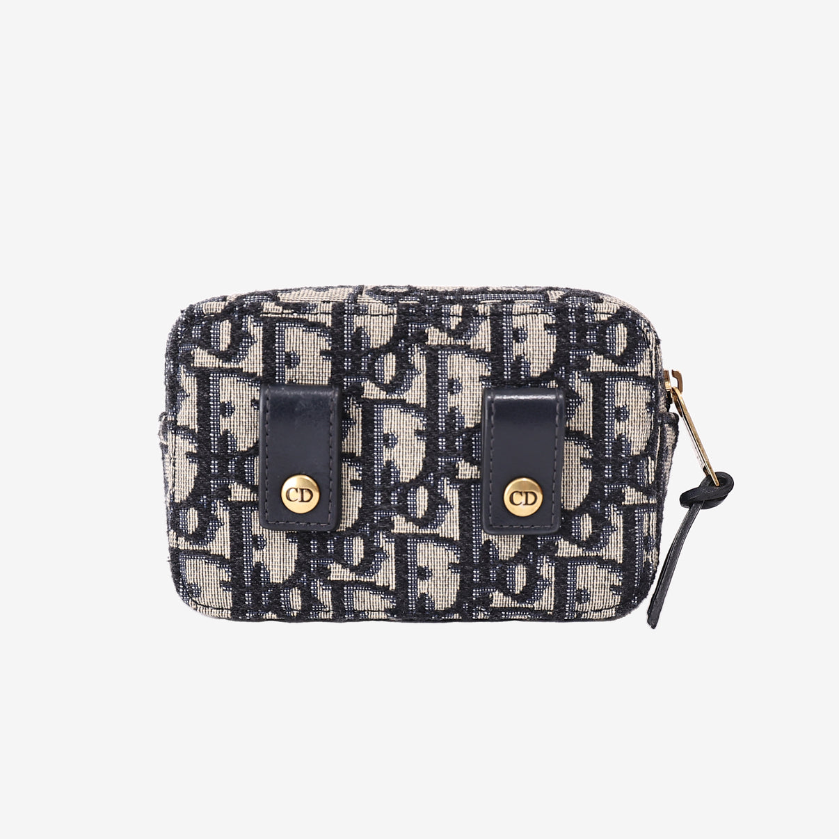 Dior Oblique Pouch in Navy and Beige Jacquard Canvas with Gold Hardware back view