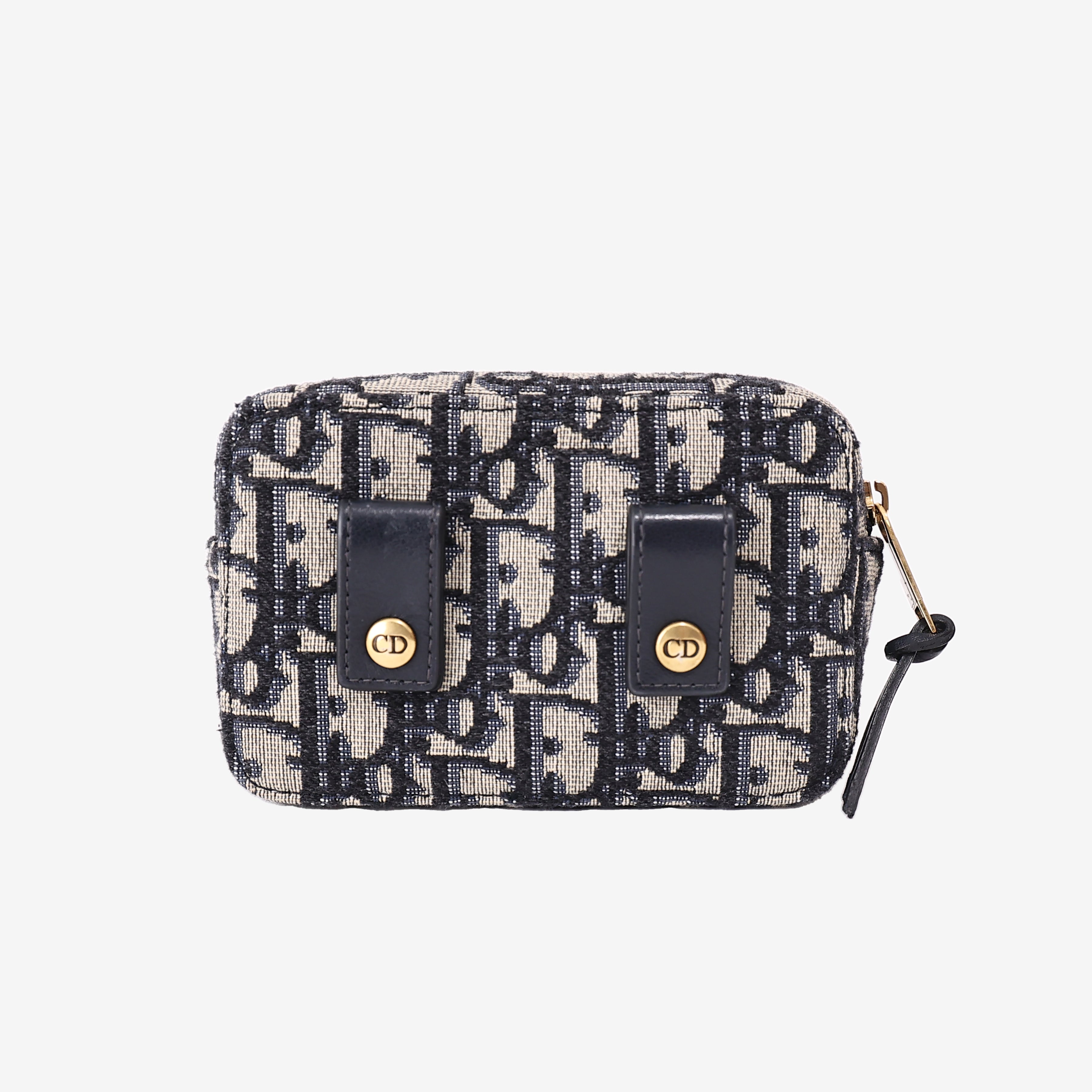Dior Oblique Pouch in Navy and Beige Jacquard Canvas with Gold Hardware back view