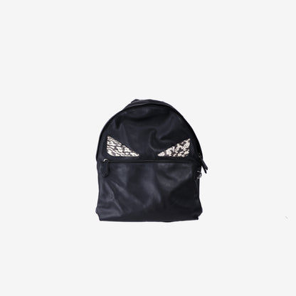 Fendi Monster Rucksack Backpack in Black Calfskin Leather/Crocodile Leather with Silver Hardware