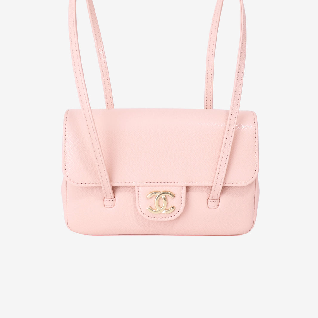 Chanel 26P Preppy Flap Mini Bag in Light Pink Calfskin Leather with Gold Hardware front view