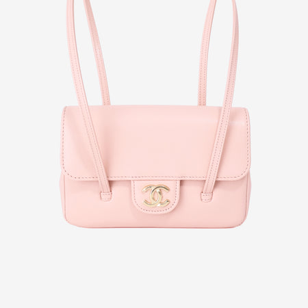Chanel 26P Preppy Flap Mini Bag in Light Pink Calfskin Leather with Gold Hardware front view