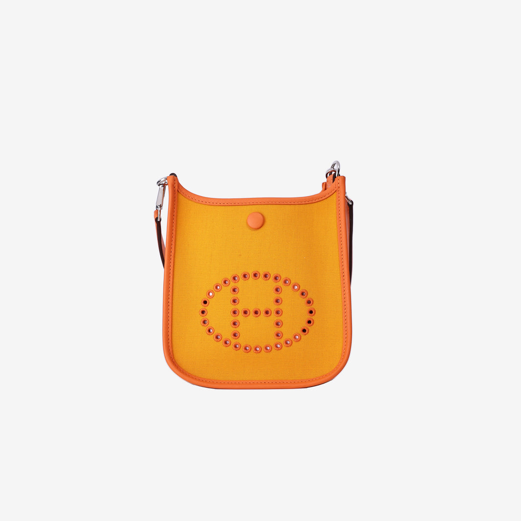 Hermès Neo Evelyne TPM in Feu/Jaune d'Or Officier Canvas/Swift Leather with Palladium Hardware