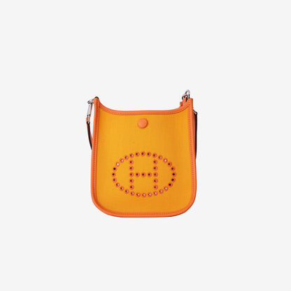 Hermès Neo Evelyne TPM in Feu/Jaune d'Or Officier Canvas/Swift Leather with Palladium Hardware