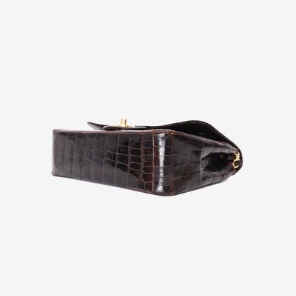 Chanel Timeless Classic Double Flap Small in Black Shiny Alligator Leather with Gold Hardware bottom side view