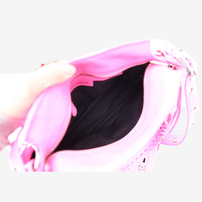 Balenciaga Neo Cagole City Bag in Fluorescent Pink Crinkled Lambskin Leather with Silver Hardware