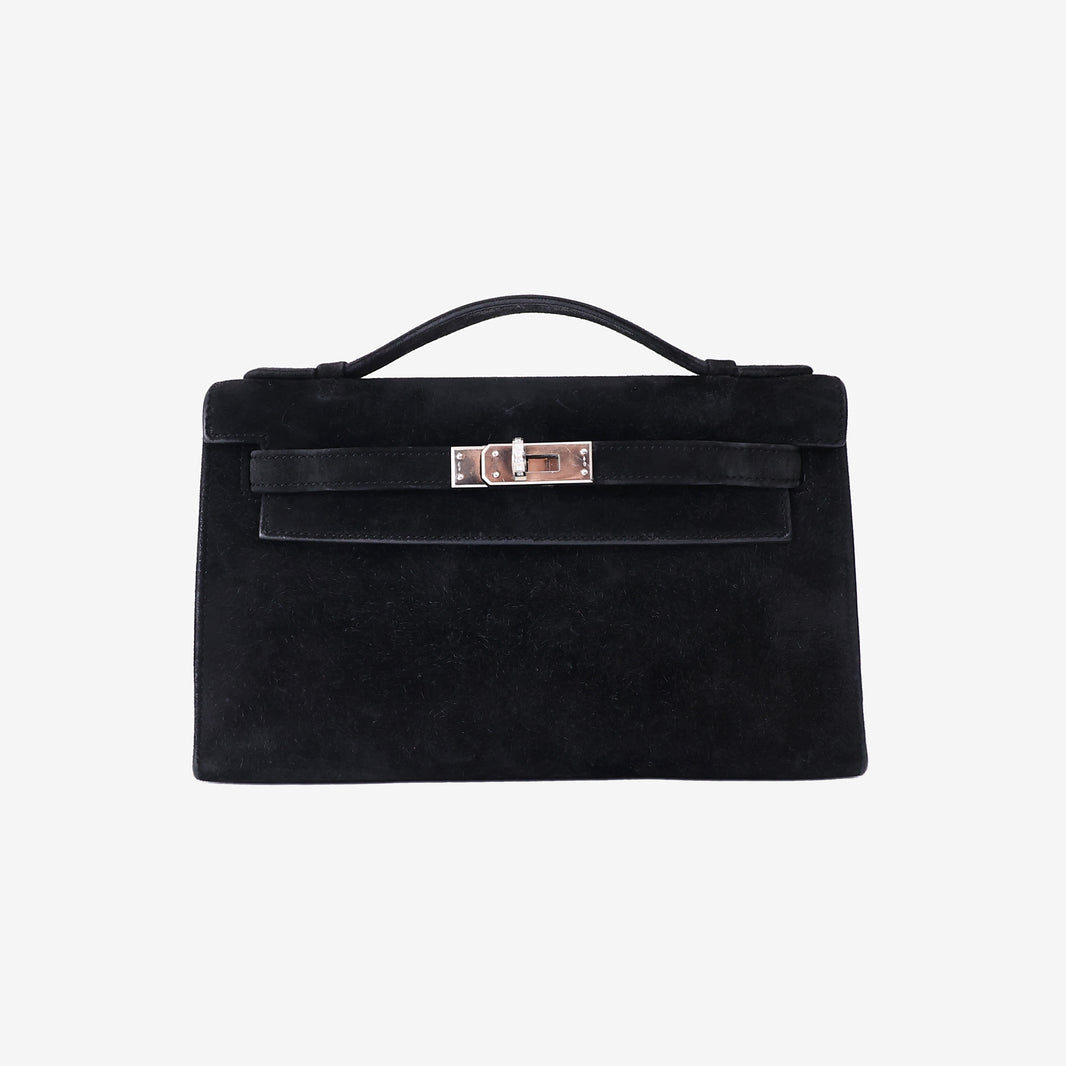 Hermès Kelly Pochette in Black Veau Doblis Leather with Palladium Hardware