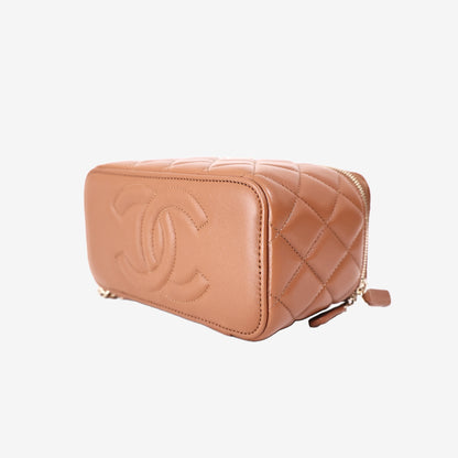 Chanel Vanity Case in Brown Lambskin with Gold Hardware