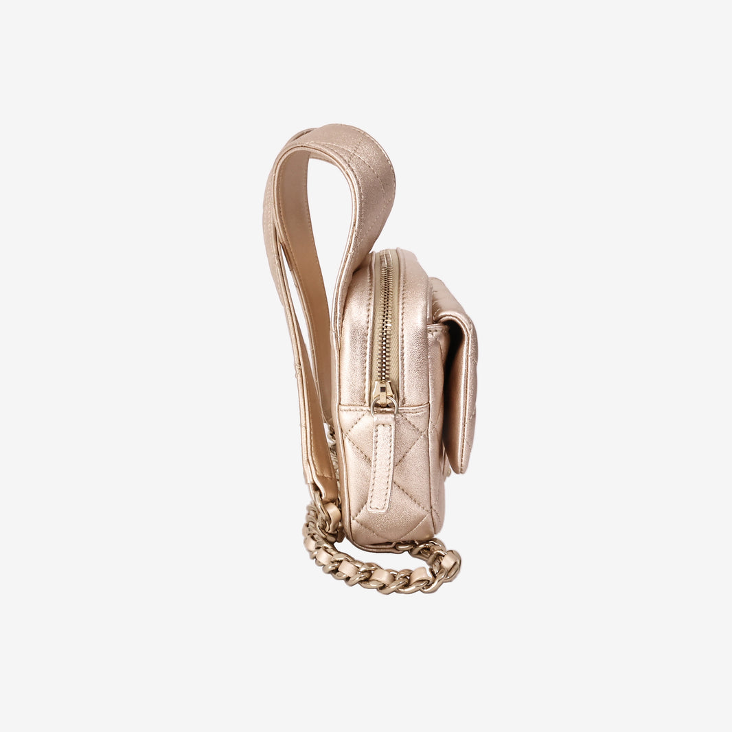 Chanel Quilted Mini Backpack in Light Gold Lambskin with Gold Hardware