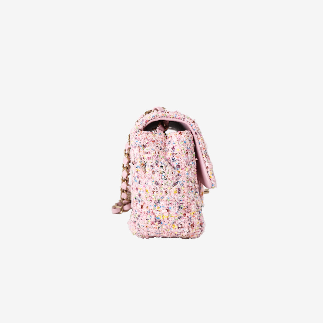 Chanel Mini Classic Rectangular Flap Bag in Pink Multicolour Tweed with Gold Hardware