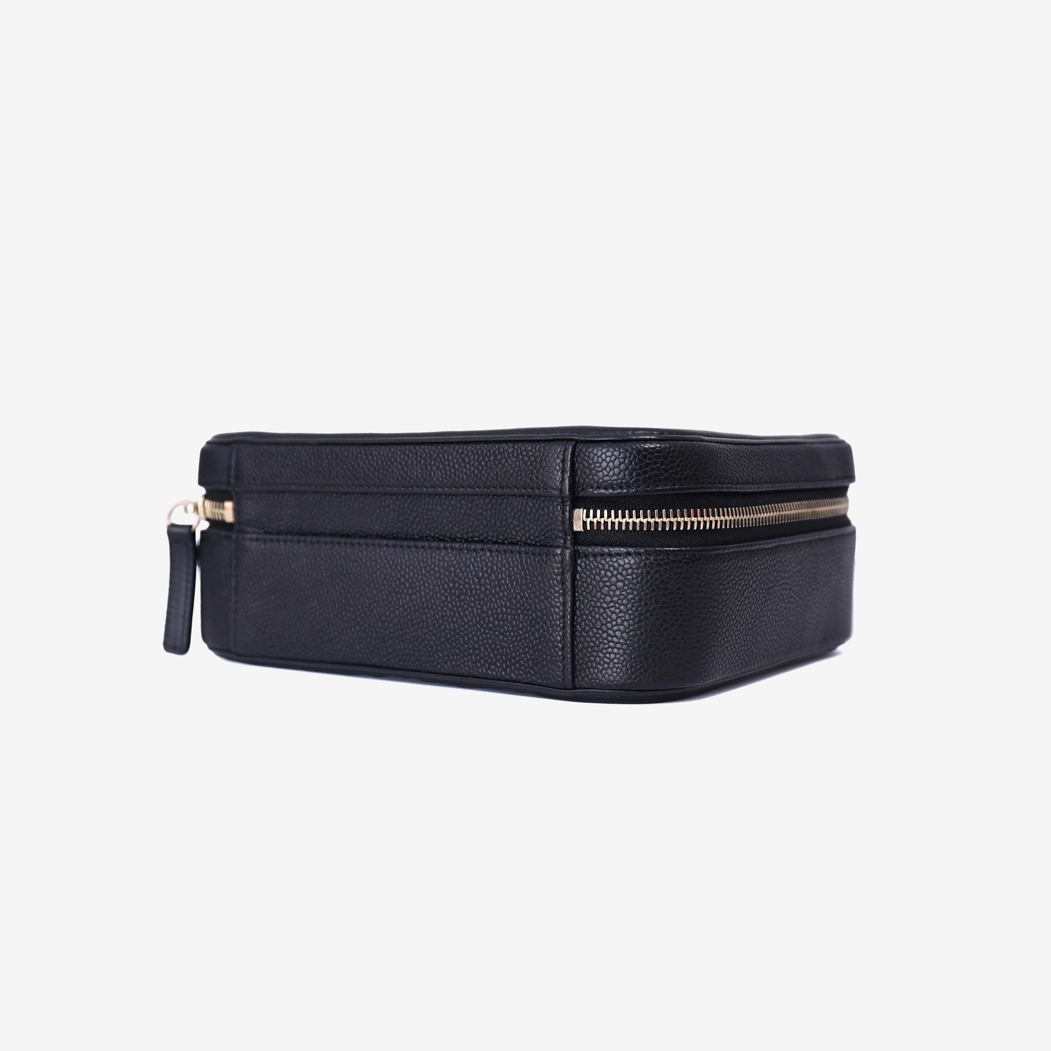 Chanel Filigree Mini Vanity Case in Noir Calfskin Leather with Gold Hardware bottom side view