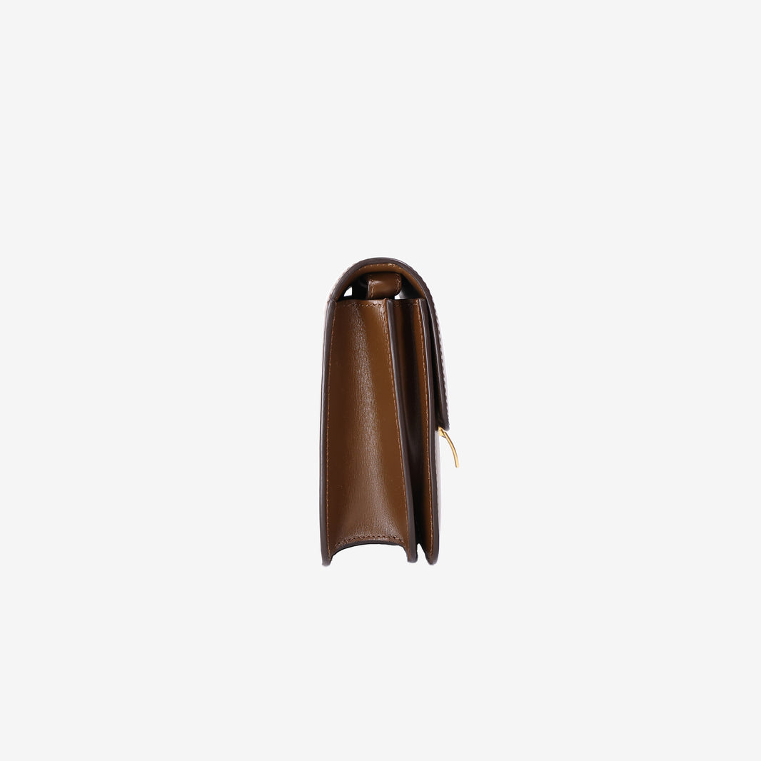 Celine Small Box Bag in Brown Calfskin Leather with Gold Hardware