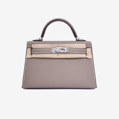 Hermès Mini Kelly 20 in Gris Foncé Epsom Leather with Palladium Hardware front view