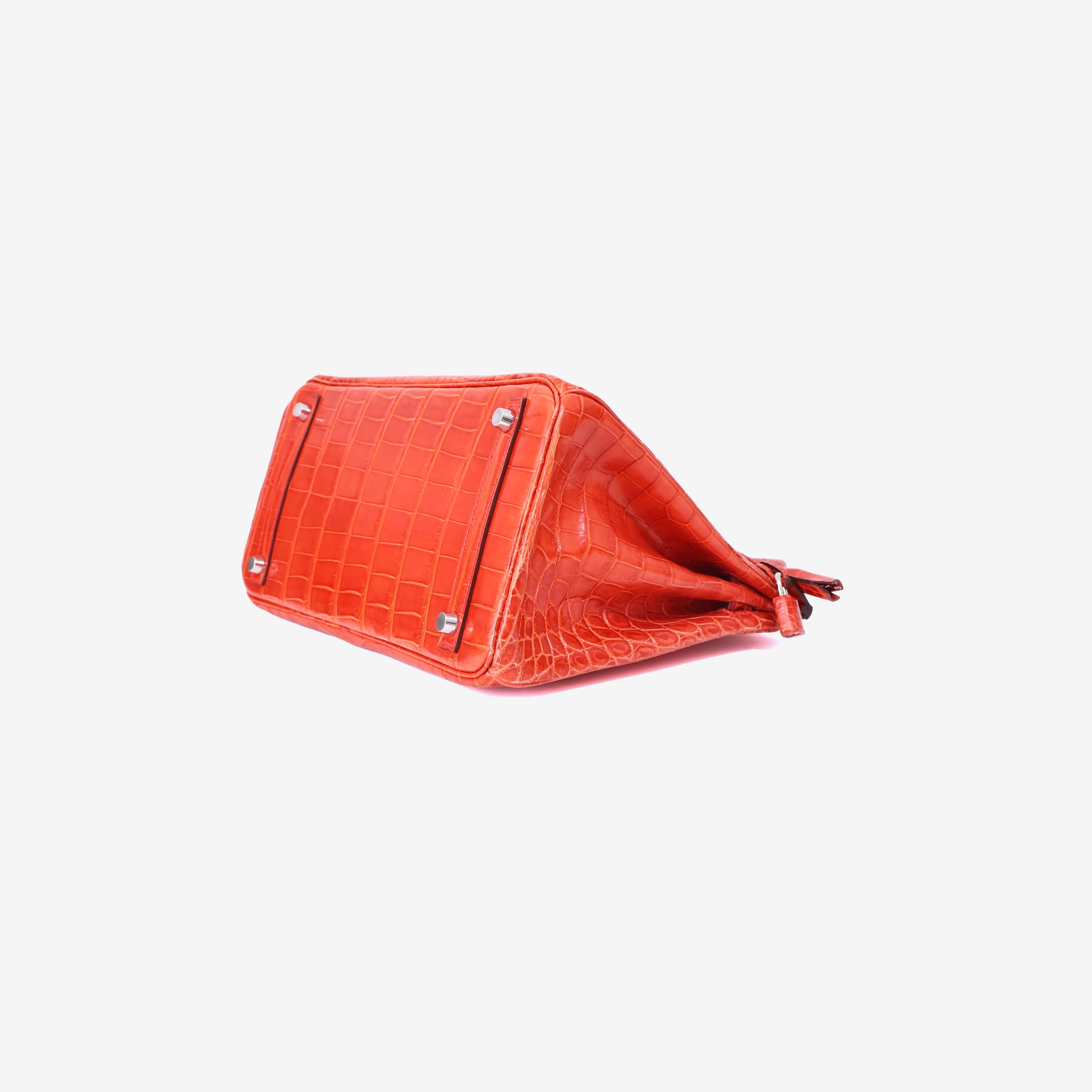 Hermès Birkin 30 in Rouge Crocodile Leather with Palladium Hardware bottom side view