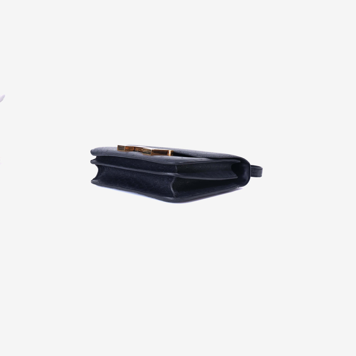 Hermès Constance 24 in Noir Ostrich Leather with Gold Hardware bottom side view